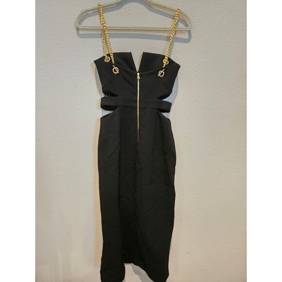 Rebecca Vallance Women's Black Cocktail Dress 2 Gold Chain Straps Sleeveless - Picture 9 of 12